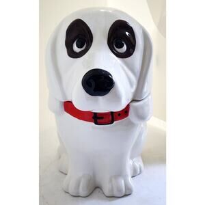 COOKIE/TREAT JAR/Basset Hound-White-Red Collar (Not Pioneer Woman)-10" Tall